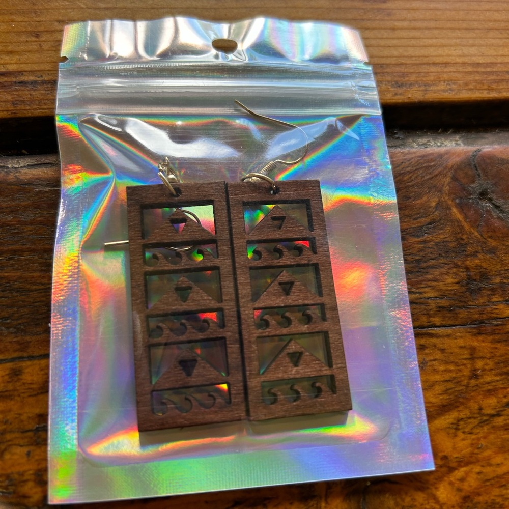 Handcrafted Wooden Geometric Pattern Dangle Earrings